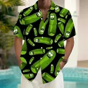 Men's Funny Pickle Shirt Summer Hawaiian Shirt Button Up Shirt Short Sleeve Hawaiian Vacation Holiday Beach Wear Summer Spring Turndown 3D Print Collared Shirt