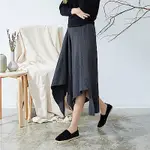 慢 生活 韓版造型下襬不規則羅紋針織長裙- 黑/灰