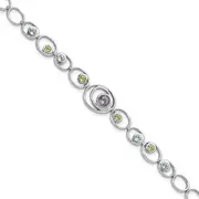 Sterling Silver Rhodium-Plated W/Peridot, Blue Topaz &Amethyst Bracelet