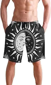 [XYMZR] Men's Swim Trunks Black White Sun Face Quick-Dry Bathing Suit Swimming Board Shorts S