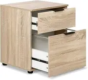 Artiss 2 Drawers Filing Cabinet, Chest of Drawer Desk File Storage Cabinets Wood Slim Locker Home Office Bedroom Furniture, with Metal Suspension Rails Anti-Scratch Beige