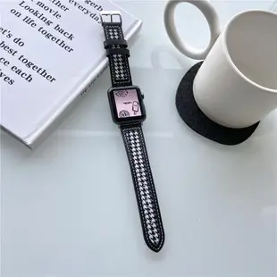 適用黑白韓國ins同款小眾帆布千鳥格紋蘋果iwatch8765432se手表帶