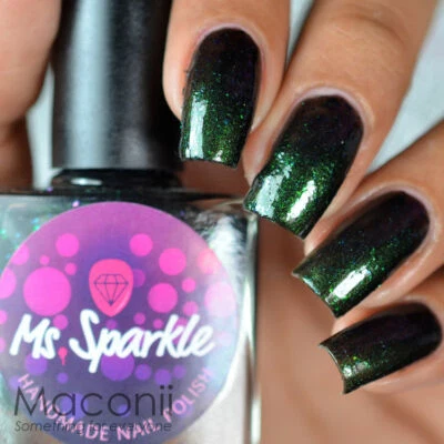 Ms. Sparkle - Tikky - Black With Green Blue Purple Flakies Holo Nail Polish