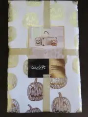 Colordrift White Gold Metallic Tablecloth Pumpkin Party 60" X 84" Halloween NWT