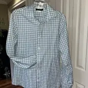 Tommy Hilfiger Slim Fit Pool Blue Plaid Men’s Large Button Up Shirt 16-34/35 New