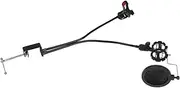 Yardwe Flexible Gooseneck Desktop Mic Stand with Phone Holder Pop Filter and Heavy Duty Clamp for Live Streaming and Broadcasting with Various Phone Models