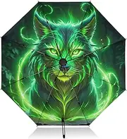 [PDZRMY] Green Wolf Head UV Protection Travel Umbrella Compact for Rain and Sun - Auto Open and Close UPF 50+ Windproof Portable 46” Sun Umbrella for Women and Men
