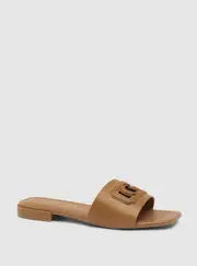 GUESS Women's Brown Tarisha Slide Sandals Size: 7, Faux Leather