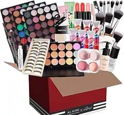 VolksRose 25pcs-in-One Professional Make-up-set Teenage Gift Essential Starter Kit Comes Powder Puffs Bamboo Brushes Eyelash Curler False Eyelashes Eyebrow Knife 120 Color Eyeshadow Palette