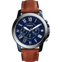 在飛比找誠品線上優惠-FOSSIL Grant 旗艦三眼計時腕錶-藍x棕/44mm