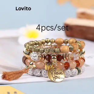 Lovito 休閒素色流蘇 4 件/套女士波西米亞手鍊 LCS06308