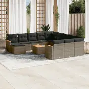 13 Piece Garden Sofa Set with Cushions Grey/Black Poly Rattan vidaXL