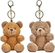 [Wedhapy] 2Pcs Bear Keychain, 4.7x3.5 Inch Plush Stuffed Animal Keychain with Key Ring, Perfect for Women, Girls Matching Gift