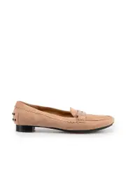 Blush Suede Crystal Buckle Loafers