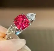 2.96 Ct Square Cut Natural Ruby Diamond Engagement Ring 14K solid White gold