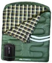 Winter Flannel Double Sleeping Bag for Couples - 2 Person 10°F Cold Army Green