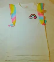 365 Kids Girls Flutter Sleeve Tee Shirt Size 7 White Rainbow Lifts Up NEW