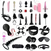 35 Pcs Sex BDSM Kit Sex Toy Bondage for Adult Couples Leather Restraint Kits with Sex Dice Ball Gag Blindfold for Women Men（Black）