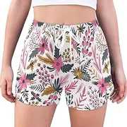 [GuoChe] Running Shorts Women New Year Branches Berries Flower Running Shorts High Waisted Elastic Lounge Shorts Women for