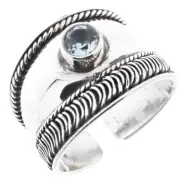 925 Sterling Silver Bali Handmade Blue Topaz Sterling Toe Ring