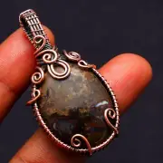 Coffee Bean Jasper Gemstone Copper Wire Wrapped Gift Pendant Jewerly BP 290