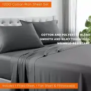 1200TC Sheet Set Cotton Rich Flat Fitted Sheets Pillowcases Queen King Single