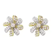 10k Yellow Gold Round Flower Cluster Diamond Stud Earring