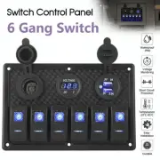 6 Gang 12V Switch Panel LED Light Rocker Circuit Breaker For Car RV Boat Marine