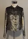 True Religion Sequin Jacket Gold Black Logo Women’s Large NWT