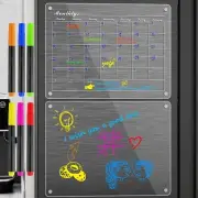 2 Pcs Acrylic Magnetic Dry Erase Board for Fridge Clear with Marker,16''x12''