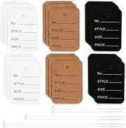 Glarks 2100pcs Price Tags and Hang Tag Strings Kit, 1500pcs 8.5cm 12.5cm 17.5cm Clear Plastic Tag Fastener Security Loop Ties and 600pcs 3.5 x 5cm Black White Brown Paper Display Label Tags