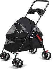 Tneukoom Pet Stroller for Medium Dogs, Folding Pet Stroller with 4pcs 360 Degree rotatable Wheels, Cup Holder, Rear Wheel Dual Brake and Large Baskets, Pet Stroller for Cats, Small Dogs Pet Stroller