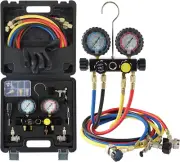 HVAC Gauges with Hoses, AC Manifold Gauge Set R410A R134A R12 R22 Refrigerant Ga