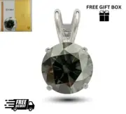 14K Gold GRA Certified D-VVS1 Round Grey Moissanite Pendant