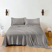 THXSILK 100% Silk Sheet Set, 7A+ Silk Sheet Set Soft Breathable, Luxury Bedding (1 Flat Sheet, 1 Fitted Sheet, 2 Pillow Shams) Queen, Grey