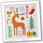 'Christmas Deer' Counted Cross Stitch Kit for Adults - DIY Needlework Set with Design Pattern - Handmade Christmas and New Year Gift