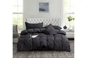 Tufted Boho Wave Jacquard Queen Size Bed Quilt/Doona/Duvet Cover Set - Black