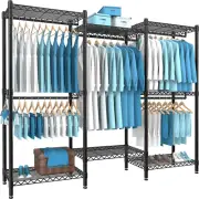 Portable Wardrobe Rack, 7 Tiers Wire Shelving Black Garment Rack, Compact Extra