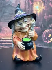 Spooky Fairy Garden Witch with Cauldron, Miniature Halloween Decor