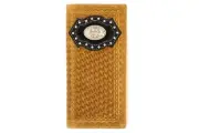 Western Bifold Wallet Brown Checbook Genuine Leather Silver Star Cowboy Wallet