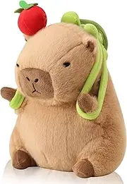 Kawaii Cute Capybara Plush with Turtle Backpack Soft Capybara Stuffed Animal with Apple Capybara Plush Pillow Toy Birthday Gifts for Kids Boys Girls 12 inch