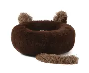 Calming Round Donut Plush Dog Bed - Dark Brown