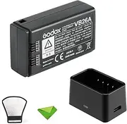 Godox VB26A Battery w/VC26 Charger for Godox V1-C V1-S V1-N V1-F V1-O V860III-S V860III-C V860III-N V860III-O V860III-F V850III Camera Flash Speedlite DC 7.2V 3000mAh 21.6Wh Lithium Battery Power Pack