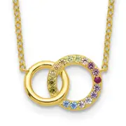 Sterling Silver Prizma Gold-Tone 14K Flash Gold-Plated 16 Inch Colorful Cz Intertwined Circle Necklace With 2 Extender