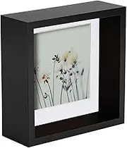 Nicola Spring 6 x 6 3D Shadow Deep Box Photo Frame - Craft Display Picture Frame with 4 x 4 Mount - Black