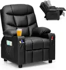 HONEY JOY Kids Recliner Chair Adjustable Leather Lounge Armchair with Cup Holder