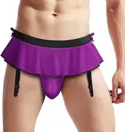 [TAIKMD] Frilly Ruffle Skirted Panties for Men G-string Thong Panties Underwear Bowknot Low Rise Bikini Briefs with Gaters Belt