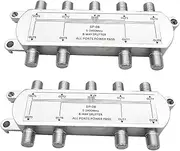 Aswalling 2PCS Satellite 8 Way Coaxial Cable Splitter 5-2400MHz F Type Plug Work with Analog/Digital TV Connection and Internet