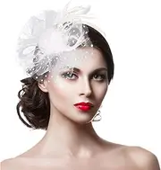 [Bumlofa] White Fascinator Hats Pillbox Hat with Flower and Lace for Women Elegant Headband Hairband Ideal for Weddings Tea Parties