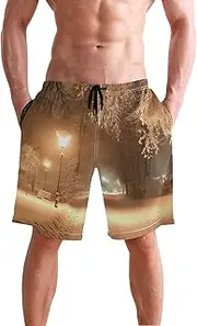 [XYMZR] Winter Park Scene Men's Swim Trunks Quick-Dry Bathing Suit Swimming Board Shorts S